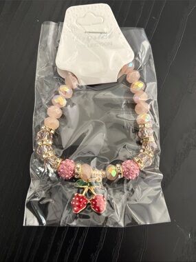 Pink Beaded Strawberry Charm Bracelet - Women Jewelry
